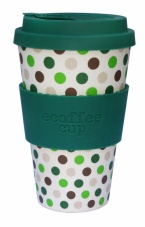 Ecoffee Cup Reusable Bamboo Cup Green Polka Dot Print